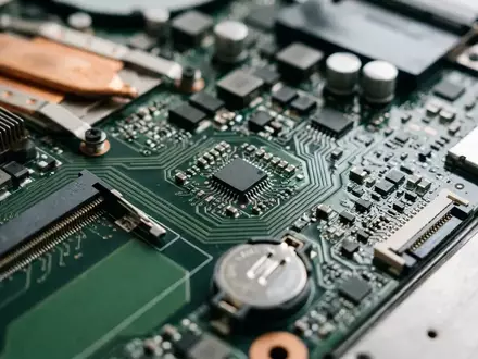 Nahaufnahme einer modernen Laptop-Hauptplatine mit Fokus auf den UEFI-Chip und die elektronischen Schaltkreise. - Foto: über boerse-global.de