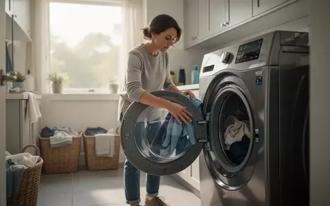 Person beim Befüllen einer modernen Waschmaschine in einem hellen, aufgeräumten Hauswirtschaftsraum. - Foto: über boerse-global.de