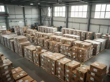 Moderne Lagerhalle mit gestapelten, recycelbaren Kartonverpackungen als Symbol für nachhaltige Lieferkettenprozesse. - Foto: über boerse-global.de