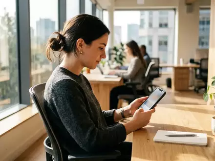 Person an einem Schreibtisch, die auf einem Smartphone einen personalisierten Nachrichten-Feed betrachtet. - Foto: über boerse-global.de