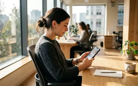 Person an einem Schreibtisch, die auf einem Smartphone einen personalisierten Nachrichten-Feed betrachtet. - Foto: über boerse-global.de