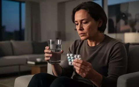 Eine Person hält ein Glas Wasser und eine Medikamentenpackung in einem dezent beleuchteten Wohnzimmer. - Foto: über boerse-global.de