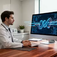 Ein Arzt arbeitet an einem modernen Computerarbeitsplatz in einer medizinischen Praxis mit digitaler Infrastruktur. - Foto: über boerse-global.de