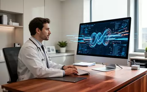 Ein Arzt arbeitet an einem modernen Computerarbeitsplatz in einer medizinischen Praxis mit digitaler Infrastruktur. - Foto: über boerse-global.de