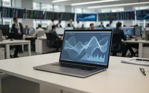 Moderner Büroarbeitsplatz mit Laptop und abstrakten Datenvisualisierungen in einer Finanzumgebung. - Foto: über boerse-global.de