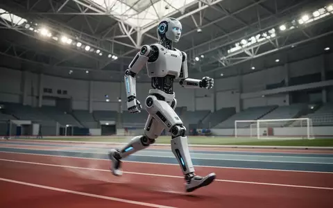 Ein hochmoderner humanoider Roboter läuft auf einer professionellen Leichtathletikbahn bei einem Wettbewerb. - Foto: über boerse-global.de