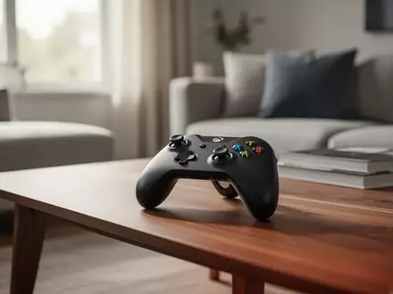 Ein Xbox-Controller liegt auf einem Wohnzimmertisch in einem hellen, modern eingerichteten Raum. - Foto: über boerse-global.de