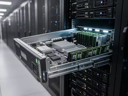 Ein moderner 1U-Server in einem Rechenzentrums-Rack mit sichtbaren Hardware-Komponenten und Kühlkörpern. - Foto: über boerse-global.de