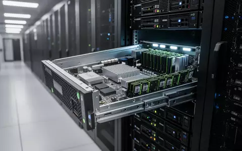 Ein moderner 1U-Server in einem Rechenzentrums-Rack mit sichtbaren Hardware-Komponenten und Kühlkörpern. - Foto: über boerse-global.de