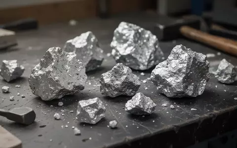 Nahaufnahme von silberfarbenen Mineralerzproben auf einem dunklen geologischen Arbeitstisch. - Foto: über boerse-global.de