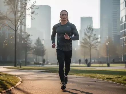 Eine sportliche Person joggt in einem sonnendurchfluteten Stadtpark, um die kognitive Leistungsfähigkeit zu steigern. - Foto: über boerse-global.de