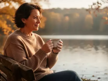 Eine Person hält eine warme Tasse in den Händen, während sie an einem See sitzt, symbolisch für Gesundheit und Prävention. - Foto: über boerse-global.de