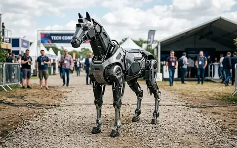 Ein technologisch fortschrittliches, vierbeiniges Roboterpferd auf einem Kiesweg in einem Testgelände. - Foto: über boerse-global.de