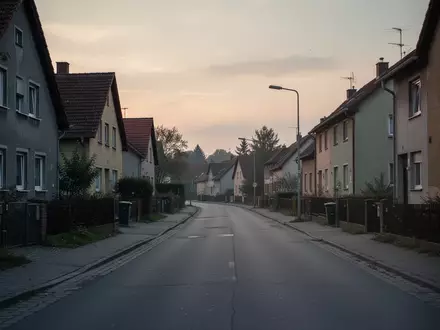 Eine ruhige Wohnstraße in einer ostdeutschen Kleinstadt in der Dämmerung, die eine nachdenkliche und nostalgische Stimmung vermittelt. - Foto: über boerse-global.de