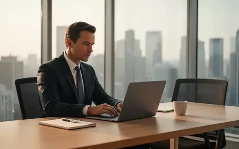 Eine konzentrierte Führungskraft arbeitet in einem modernen, minimalistischen Büro an einem Laptop. - Foto: über boerse-global.de
