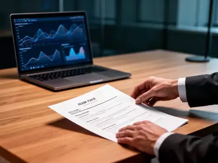 Ein ausgedruckter Lebenslauf liegt auf einem modernen Schreibtisch in einem Büro, während im Hintergrund ein Laptop zu sehen ist. - Foto: über boerse-global.de