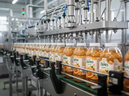 Nahaufnahme einer industriellen Abfüllanlage in einer Lebensmittelproduktion mit unscharfem Hintergrund. - Foto: über boerse-global.de