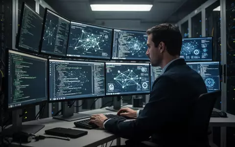 Ein IT-Sicherheitsexperte arbeitet in einem modern beleuchteten Serverraum an der Absicherung komplexer Netzwerksysteme. - Foto: über boerse-global.de