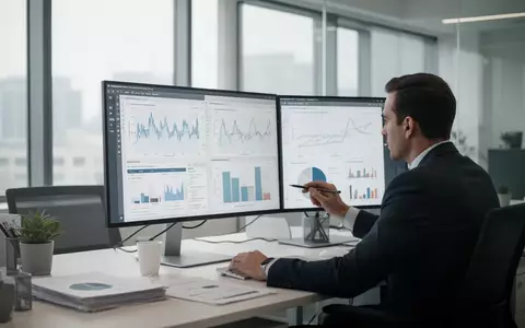 Ein professioneller Arbeitsplatz in einem modernen Büro, an dem Datenanalysen auf einem Monitor betrachtet werden. - Foto: über boerse-global.de