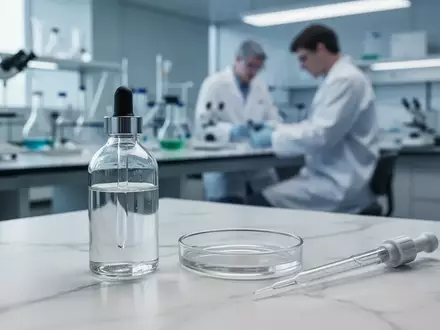 Ein Labor-Setting mit einer Pipettenflasche und Laborgeräten zur wissenschaftlichen Untersuchung von CBD-Öl. - Foto: über boerse-global.de