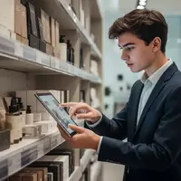 Ein junger Auszubildender im modernen Einzelhandel bei der Arbeit mit einem digitalen Tablet an einem Warenregal. - Foto: über boerse-global.de