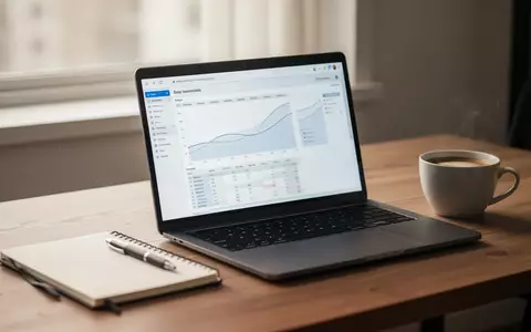 Ein moderner, aufgeräumter Schreibtisch mit Laptop, Notizbuch und Kaffeetasse in einer professionellen Arbeitsumgebung. - Foto: über boerse-global.de