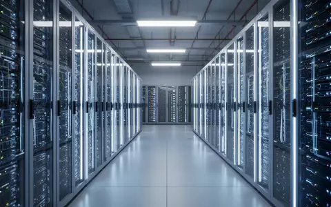 Moderne Serverräume in einem Rechenzentrum mit blau leuchtenden Server-Racks. - Foto: über boerse-global.de