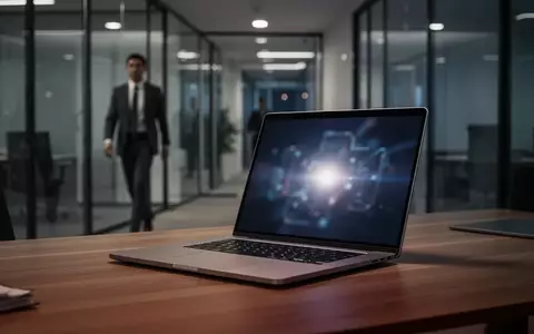 Ein Laptop steht auf einem Schreibtisch in einem modernen, schwach beleuchteten Büro, das die Risiken der KI-Datennutzung symbolisiert. - Foto: über boerse-global.de