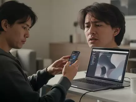 Eine Person sitzt an einem Schreibtisch und schaut abgelenkt auf ihr Smartphone, während ein Laptop daneben steht. - Foto: über boerse-global.de