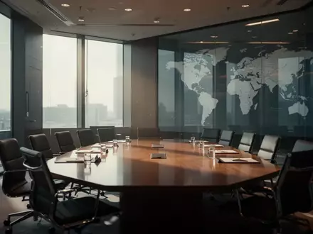 Ein leerer Konferenztisch in einem modernen Verhandlungsraum, der die internationale Fragmentierung der KI-Regulierung symbolisiert. - Foto: über boerse-global.de