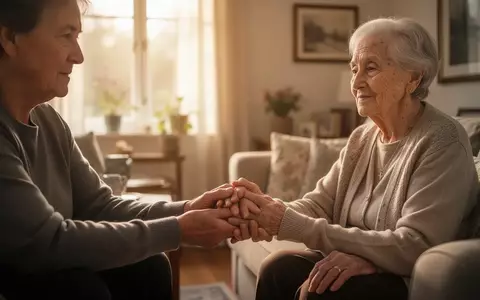 Eine pflegende Person hält sanft die Hand eines älteren Menschen in einer häuslichen Umgebung. - Foto: über boerse-global.de
