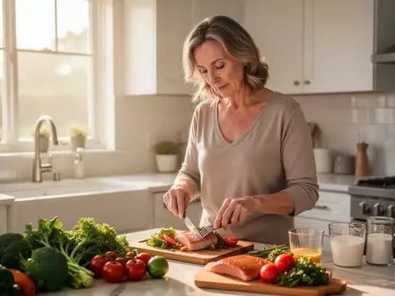 Eine Frau bereitet in einer modernen, hellen Küche eine gesunde Mahlzeit zu, um einen aktiven Lebensstil zu unterstreichen. - Foto: über boerse-global.de