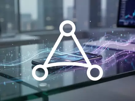 Abstrakte Darstellung der digitalen Werbebranche mit leuchtenden Datenströmen in einem modernen, minimalistischen Umfeld. - Foto: über boerse-global.de