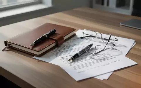 Ein Schreibtisch mit einem Notizbuch, einer Brille und einem Arbeitsvertrag in einem hellen, modernen Büro. - Foto: über boerse-global.de