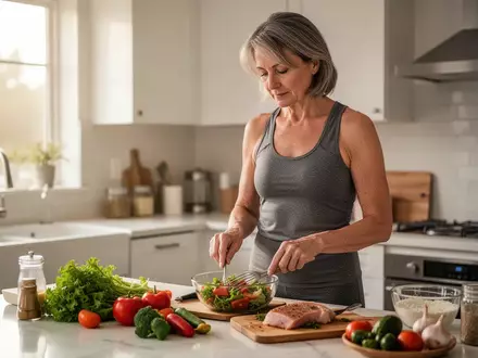 Eine Frau bereitet in einer hellen Küche eine gesunde Mahlzeit zu, Fokus auf gesundheitsbewussten Lebensstil. - Foto: über boerse-global.de