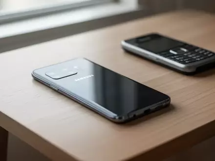 Ein modernes Samsung Galaxy Smartphone liegt neben einem älteren Mobilgerät auf einem Holztisch. - Foto: über boerse-global.de