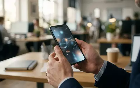 Ein Smartphone in den Händen einer Person, das eine abstrakte Systemdiagnose-Schnittstelle auf dem Display anzeigt. - Foto: über boerse-global.de