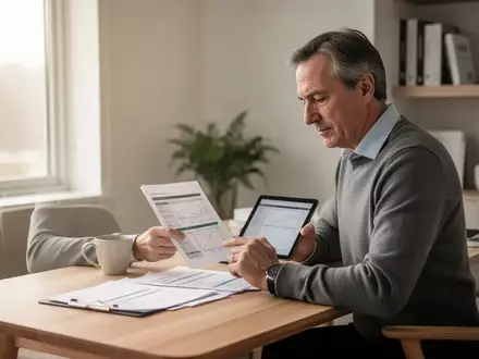 Eine Person prüft konzentriert Finanzunterlagen an einem modernen Schreibtisch bei Tageslicht. - Foto: über boerse-global.de