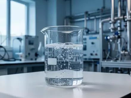 Ein modernes Labor für Wasserstofftechnologie mit einem mit Blasen gefüllten Becherglas auf einem Arbeitstisch. - Foto: über boerse-global.de