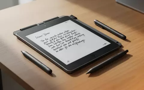 Ein schlankes E-Ink-Notizbuch mit einem Stylus-Stift auf einem Holztisch bei natürlichem Licht. - Foto: über boerse-global.de