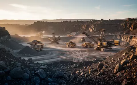 Industrielle Mineralgewinnung in einer rauen Landschaft bei Sonnenuntergang. - Foto: über boerse-global.de