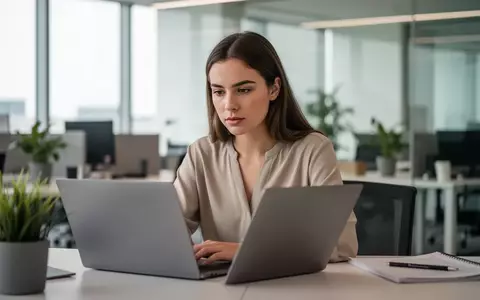 Eine konzentrierte Person arbeitet an einem Laptop in einem modernen, hellen Büro. - Foto: über boerse-global.de