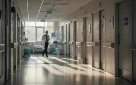 Ein moderner, heller Krankenhausflur mit natürlichem Lichteinfall und einer unscharfen Person im Hintergrund. - Foto: über boerse-global.de