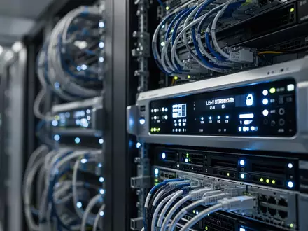 Ein moderner Serverraum mit leuchtenden Status-LEDs an Hardware-Racks als Symbol für IT-Infrastruktur und Sicherheit. - Foto: über boerse-global.de