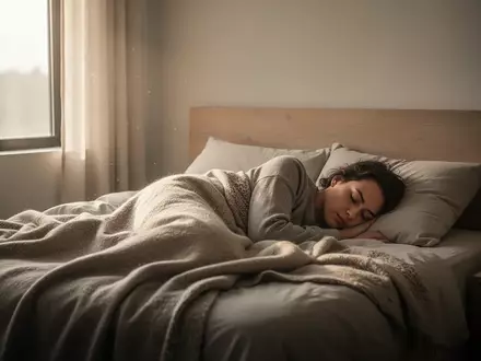 Eine Person schläft friedlich in einem minimalistischen, hellen Schlafzimmer bei natürlichem Morgenlicht. - Foto: über boerse-global.de