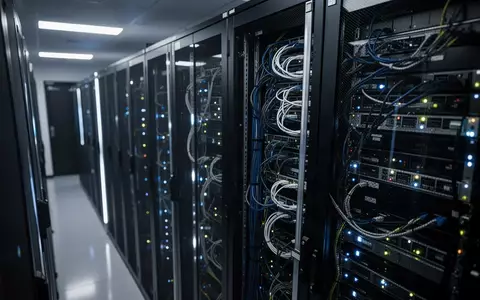 Moderne Serveranlage in einem Rechenzentrum mit blauem Licht und technischer Infrastruktur. - Foto: über boerse-global.de