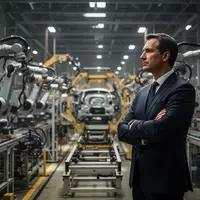 Ein Manager steht nachdenklich in einer modernen, gedimmten Montagehalle eines Automobilwerks. - Foto: über boerse-global.de