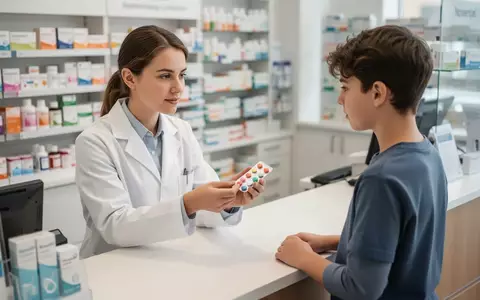 Eine Apothekerin zeigt einer jungen Person eine Medikamentenpackung in einer hellen, modernen Apotheke. - Foto: über boerse-global.de