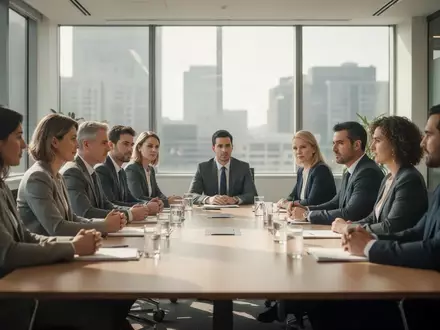 Eine Gruppe von Mitarbeitern in einem hellen Büro während eines Gesprächs am Konferenztisch. - Foto: über boerse-global.de