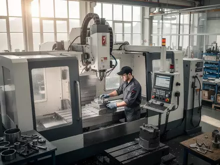 Ein Arbeiter an einer modernen Industriemaschine in einer hellen, professionellen Werkstatt. - Foto: über boerse-global.de